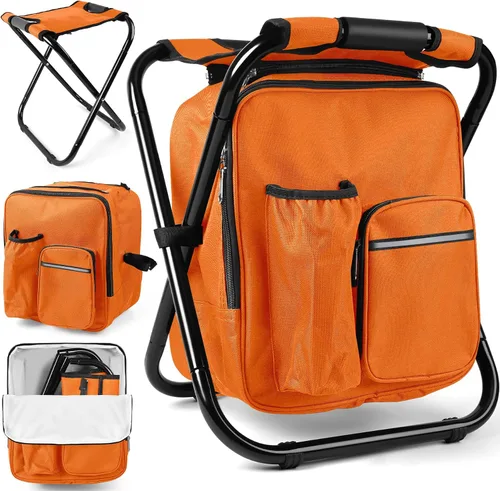 Vista 22 de Kikerike Mochila plegable con aislamiento, silla plegable para camping, caza, pesca, multifunción con bolsillo frontal y bolsillo para botella
