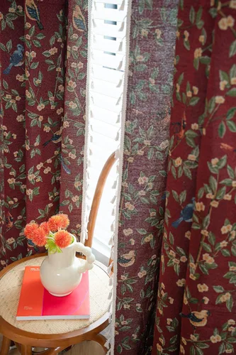 Vista 5 de Paneles de cortina de jacquard con borlas, patrón botánico, reducción de luz, aislamiento térmico, bolsillo para barra, cortinas para ventana