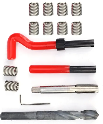 Vista 5 de Kit de reparación de insertos de rosca, 15 piezas de insertos de rosca de acero inoxidable M14x1.5 hembra de reparación de roscas kit surtido