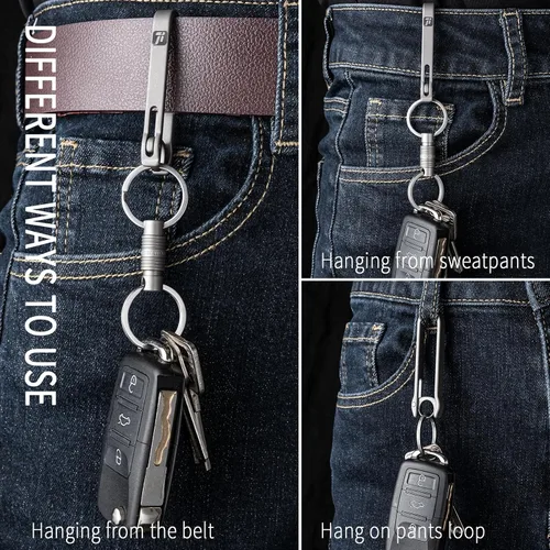 Vista 6 de FEGVE Clip de llavero de titanio para hombre, clip para llavero con trabilla para cinturón, llavero con gancho para llaves para pantalones, monedero
