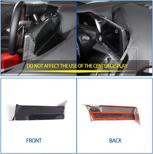 Vista 4 de Cubierta trasera de pantalla de navegación de consola central de fibra de carbono real compatible con Chevrolet Corvette C8 Stingray 2020-2024 Negro