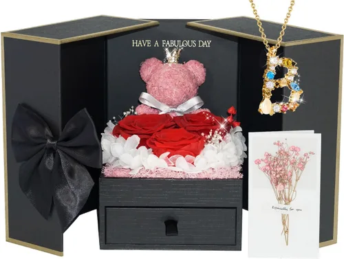 Vista 15 de ADDWel Regalos de Rosas Preservadas para Novia - Lindo Regalo de Oso de Rosas Eternas para Mamá Mujeres, Regalos de Cumpleaños para Novia - Caja