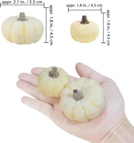 Vista 2 de Winlyn 48 mini calabazas artificiales de imitación de color crema para bebé, calabazas de espuma de 1.8 pulgadas 2.1 pulgadas para cosecha de otoño