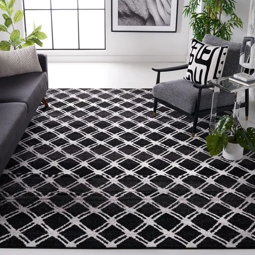 Vista 6 de SAFAVIEH Adirondack Collection - Alfombra decorativa, 2 pies 6 pulgadas x 4 pies, color plateado y carbón, diseño moderno de enrejado, no desprende
