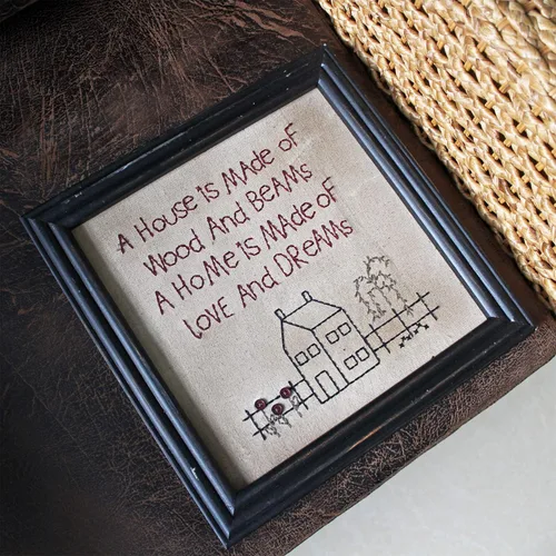 Vista 5 de CVHOMEDECO. Primitives Antique A house is made of wood and beams, A home is made of love and dreams, marco de costura montado en la pared, arte