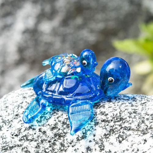 Vista 7 de HDCRYSTALGIFTS Figuras de tortuga marina de vidrio soplado de 2.5 pulgadas, regalo para mujeres, colección de animales marinos de vidrio hecho a
