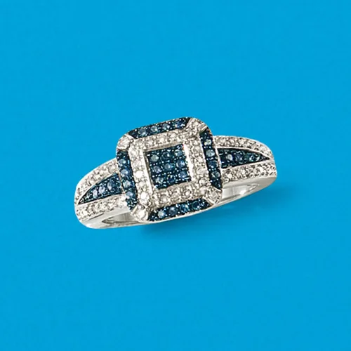 Vista 4 de Ross-Simons 0.49 ct. t.w. Blue and White Diamond Ring in Sterling Silver