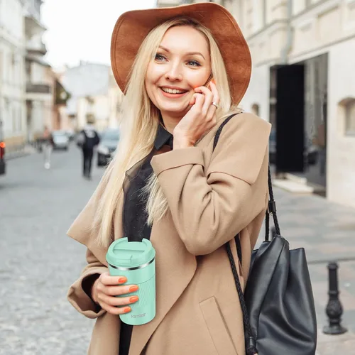 Vista 7 de KETIEE Taza de café de 12 oz: Taza de café con aislamiento al vacío y tapa a prueba de fugas, taza de viaje de acero inoxidable con doble pared