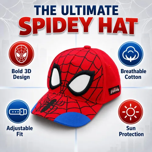 Vista 2 de Marvel Spider-Man Baseball Cap for Boys, 3D Adjustable Kids Hat, Ages 3-9 rojo/azul