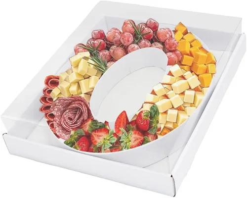 Vista 47 de Bandeja de papel rellenable de 12.5 pulgadas con números y letras de cartón, tablero de charcutería, bandeja para cupcakes dulces, caja decorativa