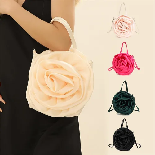 Vista 5 de Bolso de noche para mujer, formal, de satén, rosa, floral, con pétalos, boda, graduación, fiesta, bolsa de novia con asa