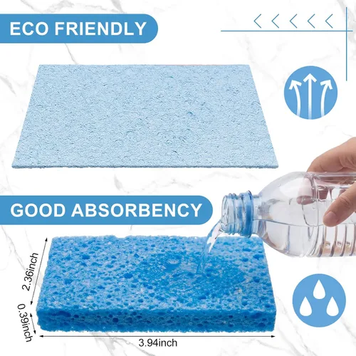Vista 2 de Zhengmy 48 esponjas a granel, esponjas comprimidas de cocina, esponja natural para platos, limpieza de pulpa de madera comprimida sin rayar para Azul