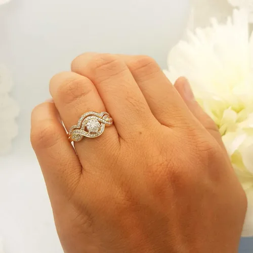 Vista 3 de Dazzlingrock Collection Anillo de compromiso de oro de 10 quilates con diamantes redondos de 0,40 quilates (quilates)