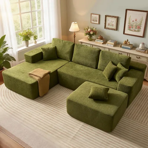 Vista 54 de Sofá modular Cloud de 96 pulgadas con tumbona, asiento profundo en forma de L, moderno sofá cama sin hueso, no requiere montaje, sofás sin hueso
