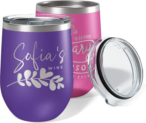Vista 11 de Regalos para el Día de la Madre para mamá, vaso de vino personalizado con tapa, 12 onzas, negro, regalos personalizados para mujeres, vasos aislados