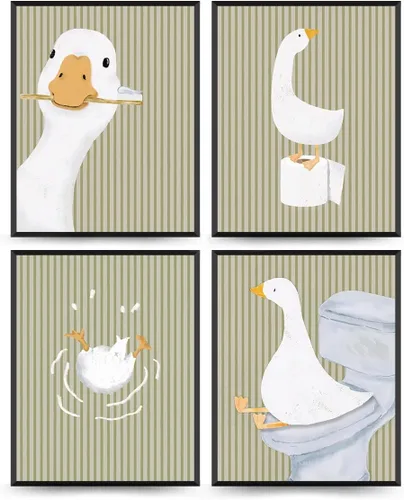 Vista 19 de Impresiones de Arte de Pared para Baño de Niños Wheatwin, Decoración de Pared de Ganso para Baño