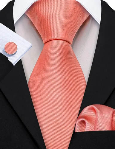 Vista 152 de Barry.Wang Juego de corbatas a cuadros para hombre con pañuelo gemelos de rayas clásicas