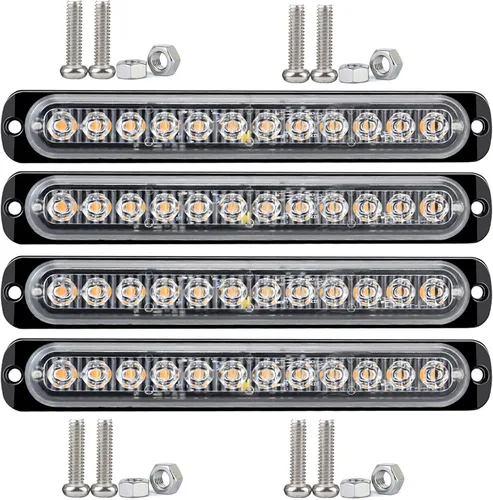 Vista 8 de Lámpara LED de advertencia intermitente lateral de 12-24 V, barra estroboscópica de emergencia (blanco, 4LED)