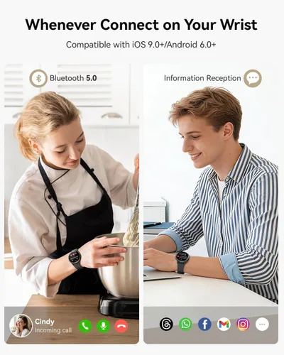 Vista 2 de Reloj inteligente para hombres y mujeres: rastreador de fitness con Bluetooth con pantalla táctil de 1.27 pulgadas, monitor de frecuencia cardíaca