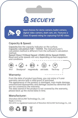 Vista 3 de SECUEYE - Tarjeta de memoria TF de 64 GB clase 10 FAT32 de alta velocidad de lectura/escritura 24/7 grabación para cámara de seguridad Dash Cam