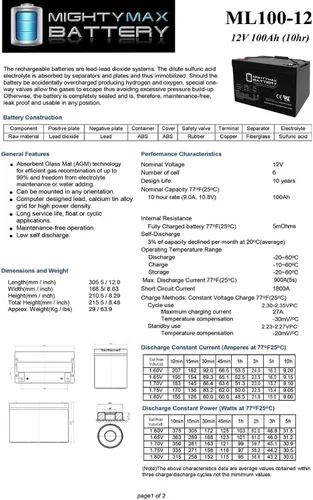 Vista 6 de Mighty Max Battery Batería de repuesto 12v 100ah sla para leoch lpc12-100