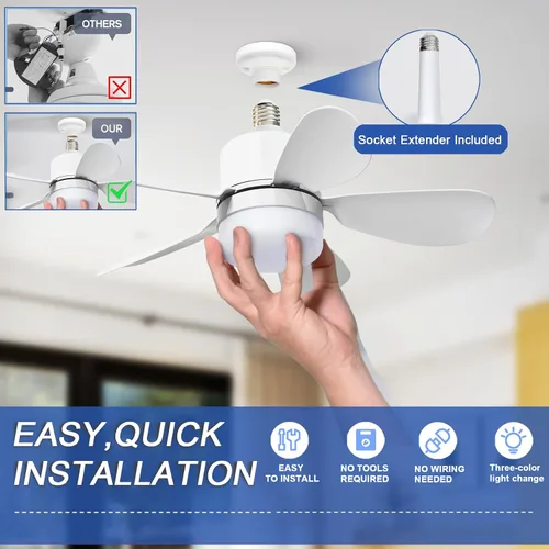 Vista 3 de Luz de ventilador de enchufe con control remoto, ventilador de techo Blanco