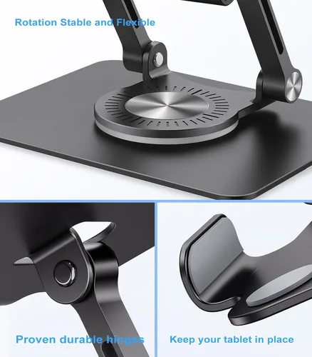 Vista 7 de JOIOT Soporte giratorio para tableta con base giratoria 360, soporte ajustable para dibujo, compatible con iPad Pro/Air/Mini y más (negro)