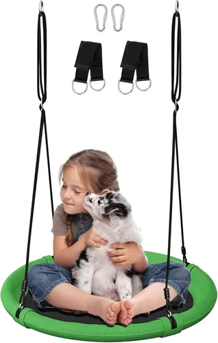Vista 9 de Columpio de árbol rectangular de 40 pulgadas para niños y adultos, columpio de plataforma ajustable con correas para colgar, capacidad de 700