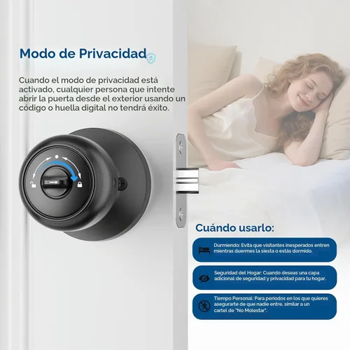 Vista 4 de Cerradura Inteligente de Perilla de Puerta con Teclado, Perilla de Puerta con Teclado con Mango para Dormitorio, Cerraduras de Puerta con Huella