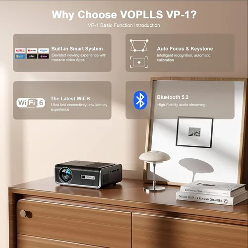 Vista 8 de [2000 ANSI y aplicación con licencia oficial] Proyector inteligente 4K con WiFi y Bluetooth, enfoque automático y Keystone, proyector portátil