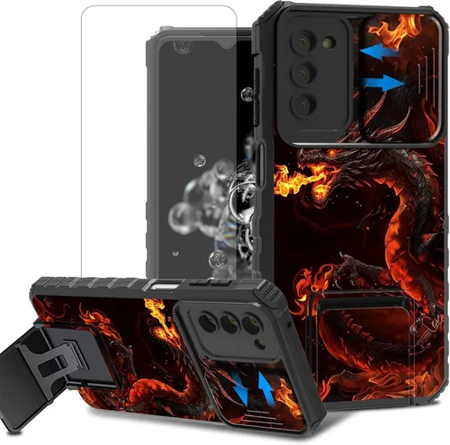 Vista 54 de Funda para teléfono Samsung Galaxy A15 5G con protector de pantalla con cubierta deslizante para cámara y soporte de doble capa híbrida resistente a