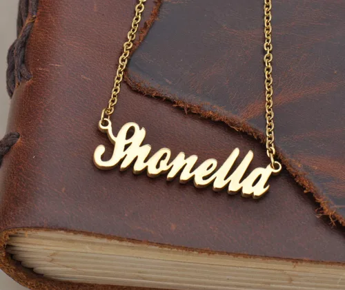 Vista 3 de HUAN XUN Collar personalizado con nombre de oro en plata dorada para mujer