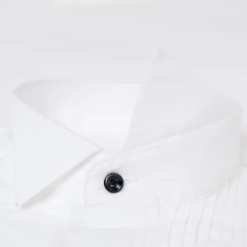 Vista 4 de Camisa de esmoquin con cuello de ala para hombre, puños franceses con gemelos y corbatín