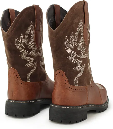 Vista 5 de Hawkwell Botas vaqueras occidentales de media pantorrilla para mujer, punta redonda, bordadas a la moda