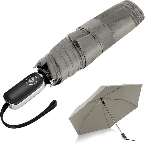 Vista 17 de LEAGERA Paraguas de viaje compacto para bolso, mango plano, impermeable para lluvia ligera