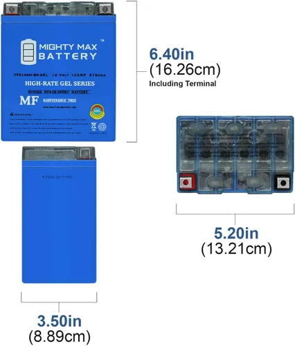 Vista 2 de Mighty Max Battery YTX14AH-BS GEL reemplaza Polaris 325 Sportsman Magnum LT-F250, CB750