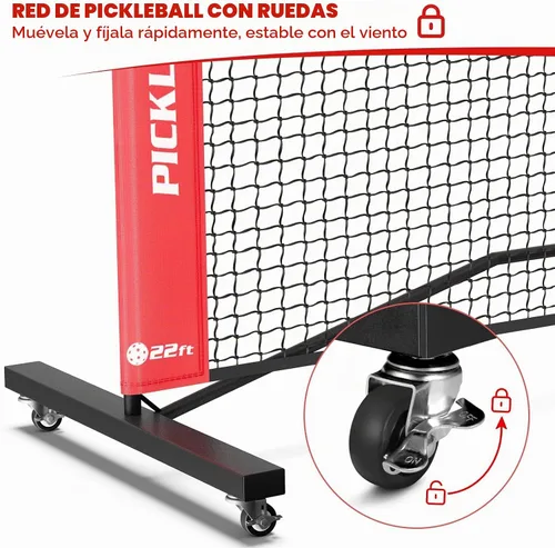 Vista 2 de Fostoy Portable Pickleball Net Set with Wheels, 22 FT & Half Court 11 FT Negro&rojo