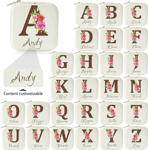 Vista 3 de Caja organizadora de joyas personalizada, joyero de viaje portátil con letras y nombre para regalos de cumpleaños, San Valentín, Acción de Gracias