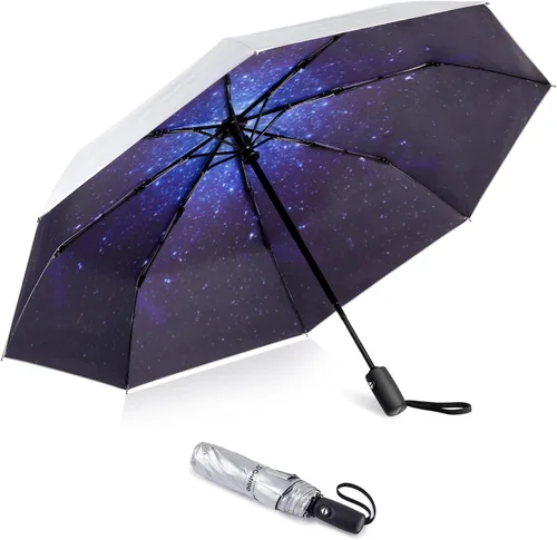 Vista 15 de G4Free Paraguas de viaje con protección UV UPF 50+ de 42/46 pulgadas con Negro/Plateado