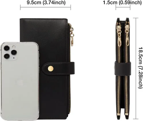Vista 2 de LAORENTOU Carteras de cuero de vaca para mujer carteras plegables para mujer carteras con bloqueo RFID carteras con cremallera alrededor