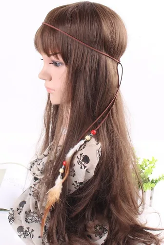 Vista 4 de Diadema Plumas Mujeres Niñas Elástico Trenzado Hoja De Perlas De Pelo Borlas Ropa