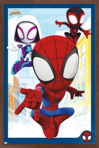 Vista 10 de Marvel Spidey and His Amazing Friends - Póster de pared grupal, 22.4 pulgadas de largo x 14.7 pulgadas de ancho, versión enmarcada de madera