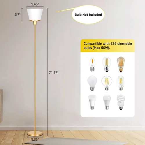 Vista 4 de Lámpara de pie para Dormitorio, Lámpara de pie dorada con pantalla de plástico blanco, Lámparas de pie modernas y altas, lámpara de pie brillante