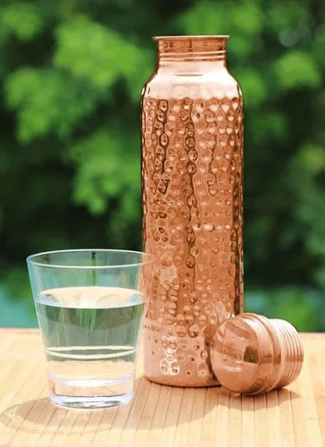 Vista 8 de Paquete de 2 botellas de agua de cobre puro martillado de 32 onzas/950 M a prueba de fugas, botella de cobre ayurvédica para deportes, yoga, viajes