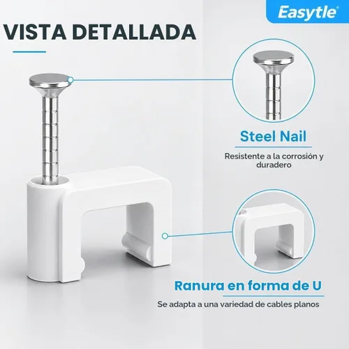 Vista 5 de Clips de cable para clavos, 100 clips de cable Ethernet planos de 0.315 pulgadas, clips de pared para cable coaxial, clips de cable para altavoces