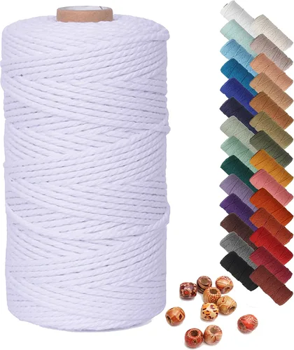 Vista 27 de Cordón de macramé beige de 0.078 pulgadas x 220 yardas, cuerda de algodón torcido de 4 hebras natural para colgar en la pared, manualidades, cordel