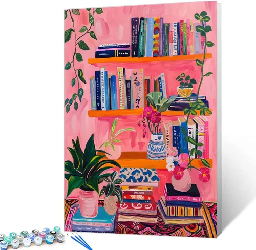 Vista 13 de Aihonmin Estantería 6 Pack Pintar por Números para Adultos Libros Pintura DIY sobre Lienzo con Pinceles Pigmento Manualidades DIY Pintura Acrílica