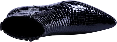Vista 4 de SANTIMON Botas casuales con cremallera y punta puntiaguda, de cuero de charol para hombre