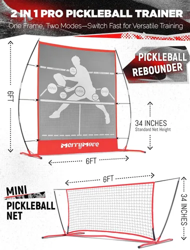 Vista 4 de Pickleball Practice Rebounder Net: Pickleball Rebounder or 6FT Mini Pickle Ball Net Portable for Outdoor Driveway Backyard and Indoor Garage - 2in1