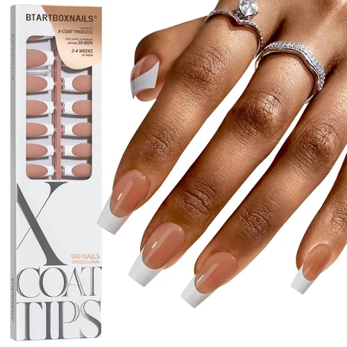 Vista 15 de BTArtboxnails XCOATTIPS White French Tip Press On Nails, XXS Squoval, Pink Lamp-Curable, 4-Week Wear, Natural Nail Look, Salon Quality Value at
